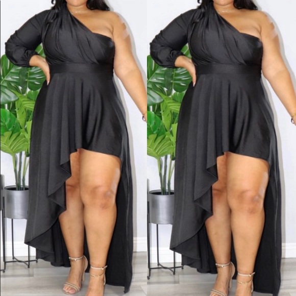 Very Stretchy One Sleeve High Low Dress - Picture 2 of 3